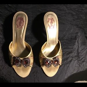 Gold sparkle glitter and jewel slip on heels